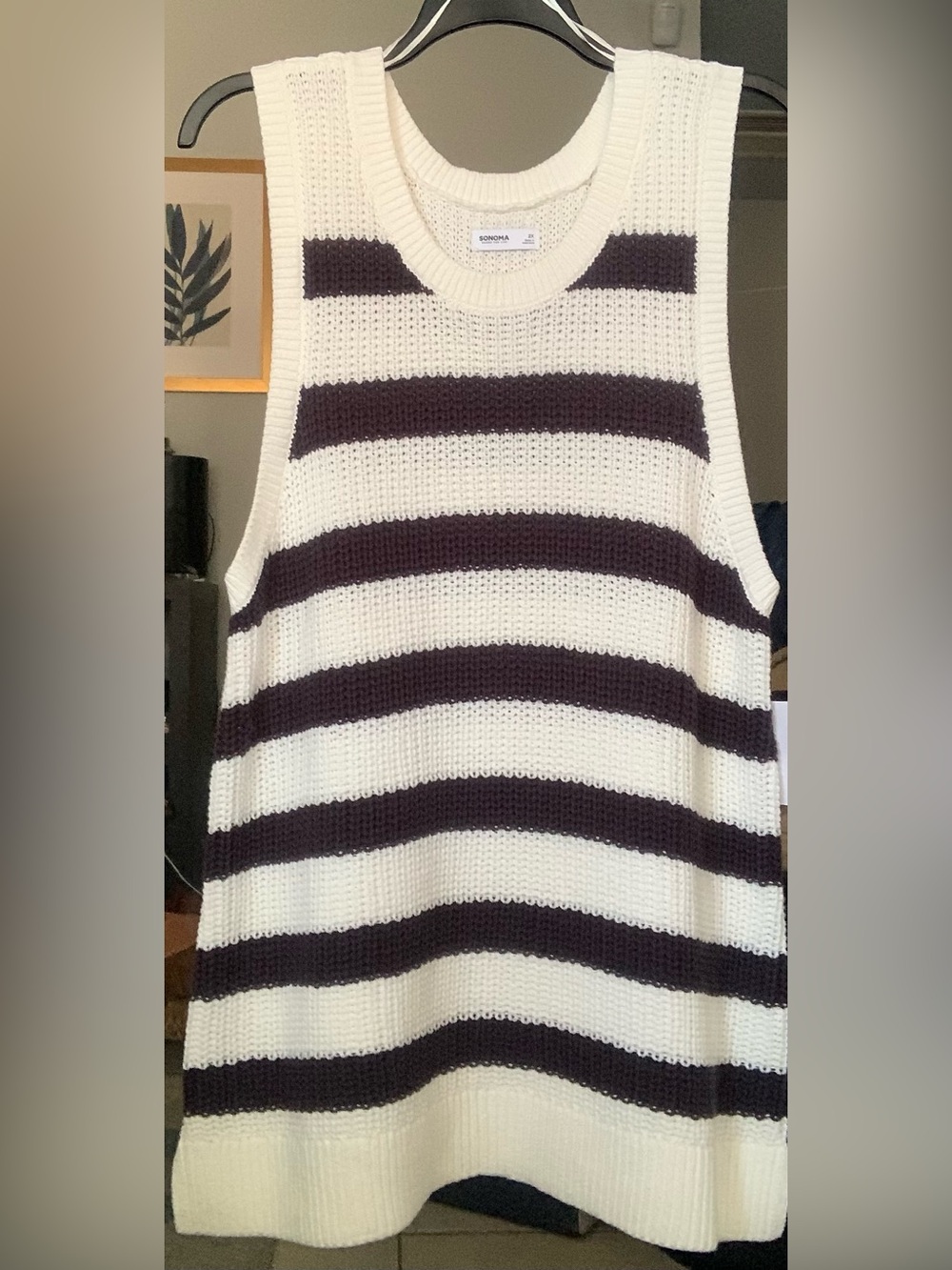 NWT Sonoma Black and White Striped Knit Sleeveless Sweater Vest